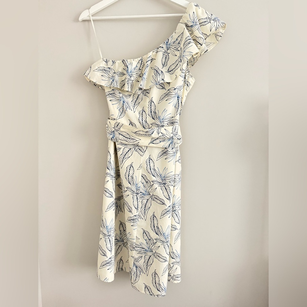 Banana Republic One Shoulder Ruffle Dress Arctic Ocean Cream XS NEW - Picture 5 of 11